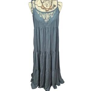 Natural life blue green maxi dress new womems large cottage tea party coastal